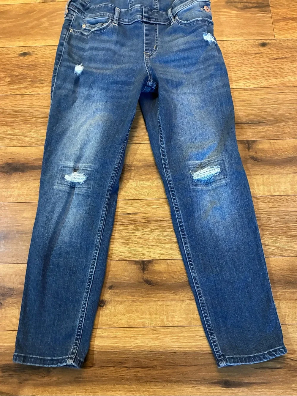 Abercrombie Kids Girls 11-12 Blue Denim Overall One-Piece Adjustable Distressed